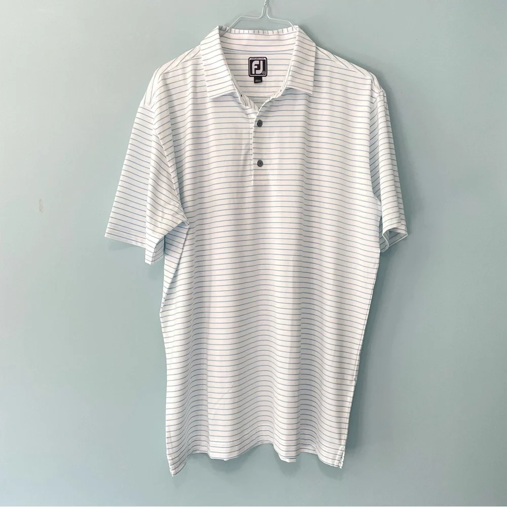 FOOTJOY ProDry Performance Classic Stripe Athletic Fit Polo White Blue 26236 - Picture 2 of 7